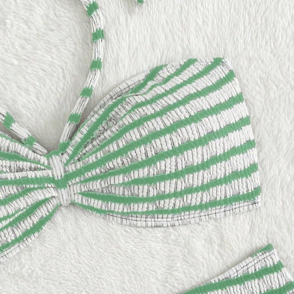 Green Striped Women's Two-Piece Swimsuit - Picture 3 of 4